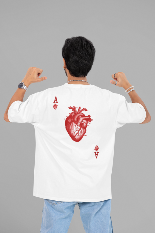 ACE HEART Oversized Back Printed Relaxed Fit T-Shirts