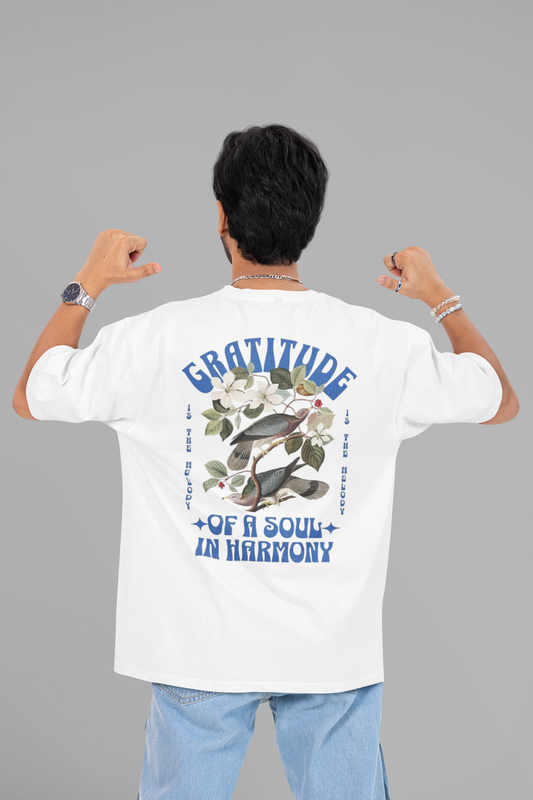 GRATITUDE Oversized Back Printed Relaxed Fit T-Shirts