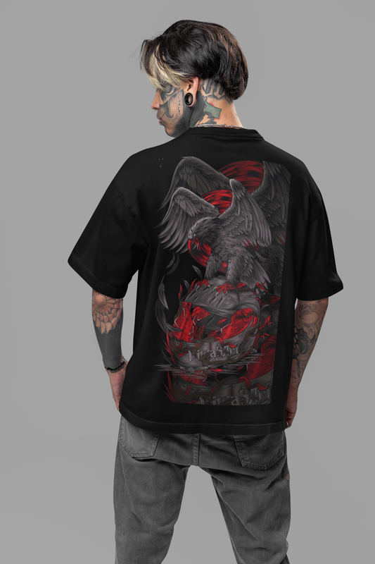 Premium Back Printed  Red Eagle Relaxed Fit T-Shirt