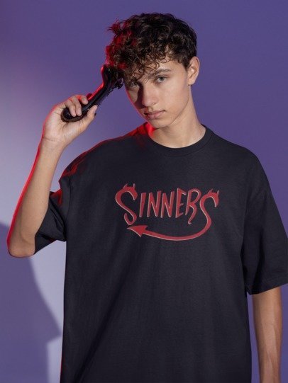 Sinners Oversized Back Printed Relaxed Fit T-Shirts