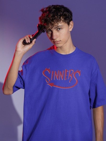 Sinners Oversized Back Printed Relaxed Fit T-Shirts
