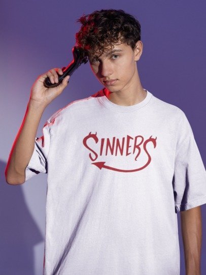 Sinners Oversized Back Printed Relaxed Fit T-Shirts